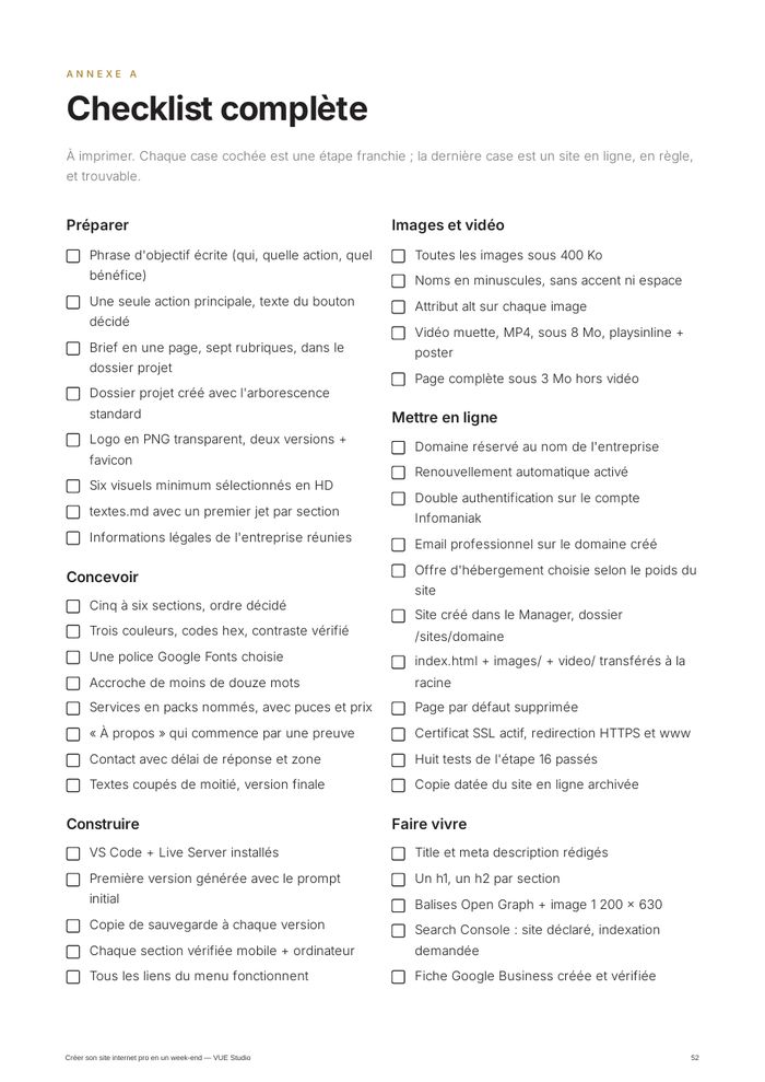 Checklist complète à imprimer
