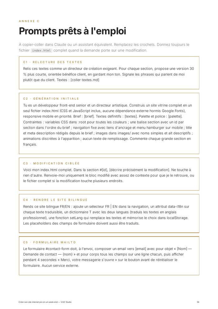 Page des prompts IA prêts à l'emploi